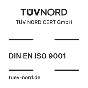 TÜV-Siegel: zertifiziert nach DIN EN ISO 9001
